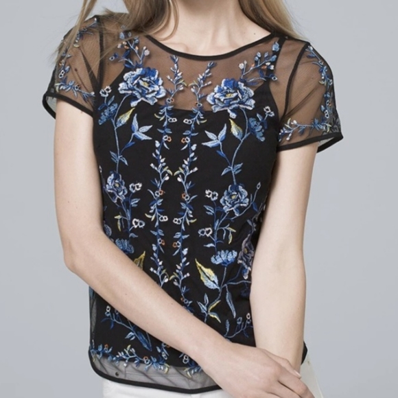 White House Black Market Tops - White House Black Market Embroidered Floral   Mesh Top Sz Small